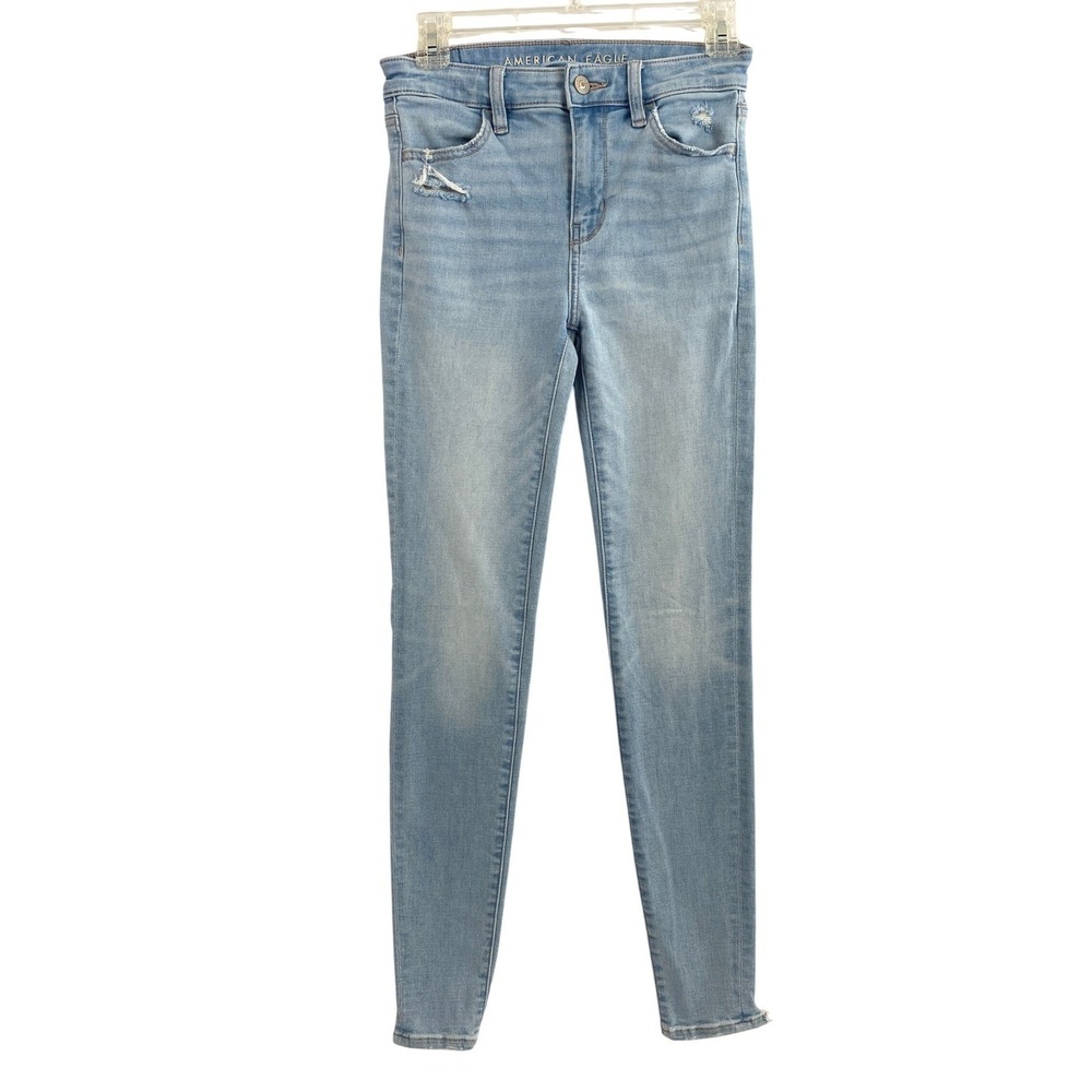 American Eagle Jegging Juniors 0 Long Destroyed Light Wash Denim Mid Rise